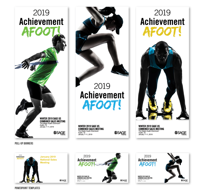 January 2019 Sales Meeting graphics for SAGE Publishing. Features track and field athletes.